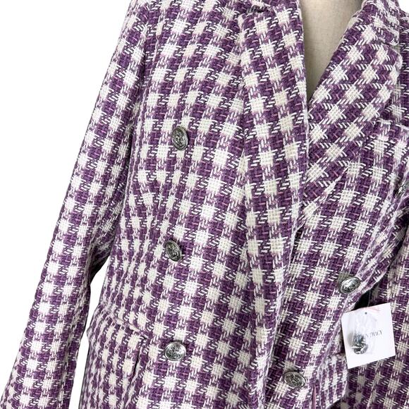 Ellen Tracy Mauve Houndstooth Tweed Blazer Jacket XL Preppy Old Money Coquette - Picture 4 of 11